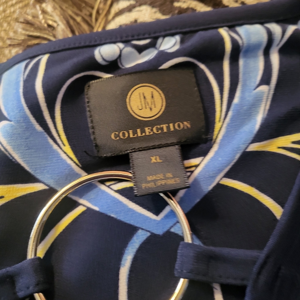 JM Collection Navy and Yellow Patterned Dress - Picture 7 of 7